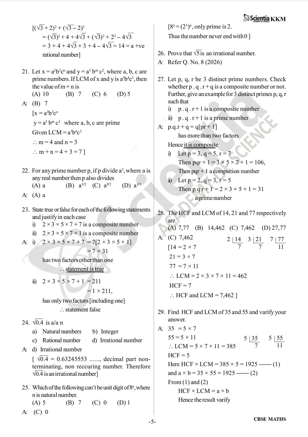 CBSE Class 10 Mathematics – Real Numbers  PYQs & Detailed Solutions 2018–2026